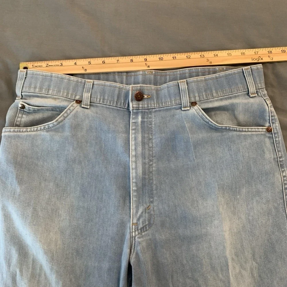 Vintage Levis 442 Jeans Mens 38x31 (35x23) Light Blue Wash Denim USA Orange Tab